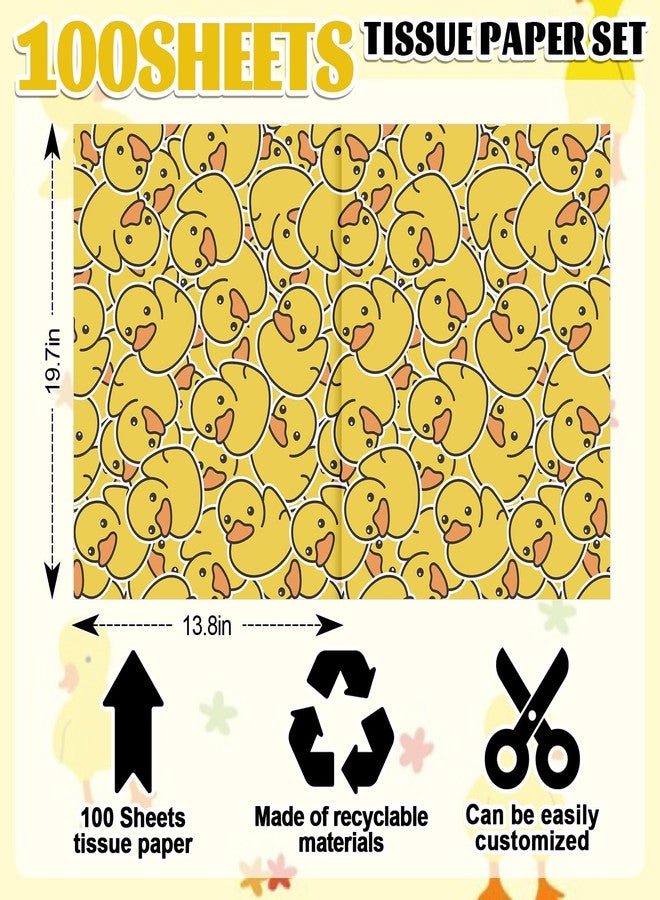 FYSUIMU 100 Sheets Rubber Duck Tissue Paper Yellow Cartoon Duck Gift Wrapping Paper Cute DIY Art Crafts Tissue for Birthday Baby Shower Holidays, 13.8 x 19.7 Inch - Image 2